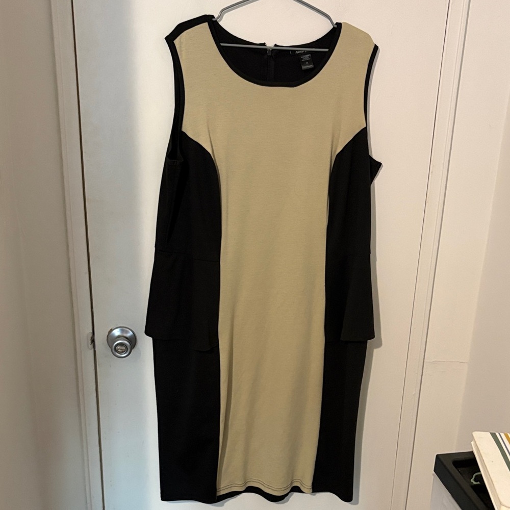 Ashley Stewart Elegant Black and Tan Sheath Dress